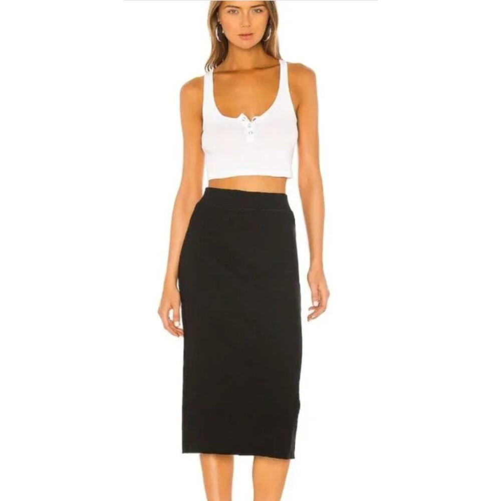 James Perse Rib Knit Midi Skirt Size 0 Stretch Office Work Casual Black NEW